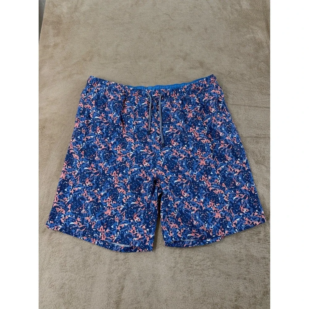 Peter Millar Seaside Board Short Men XL Blue Abstract Swirl Swim Trunk Lined EUC